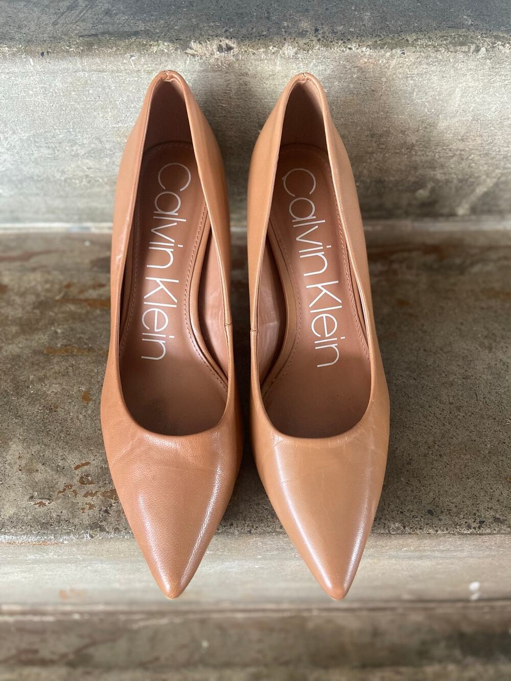 Calvin Klein Brady caramel leather pointed toe heeled pump